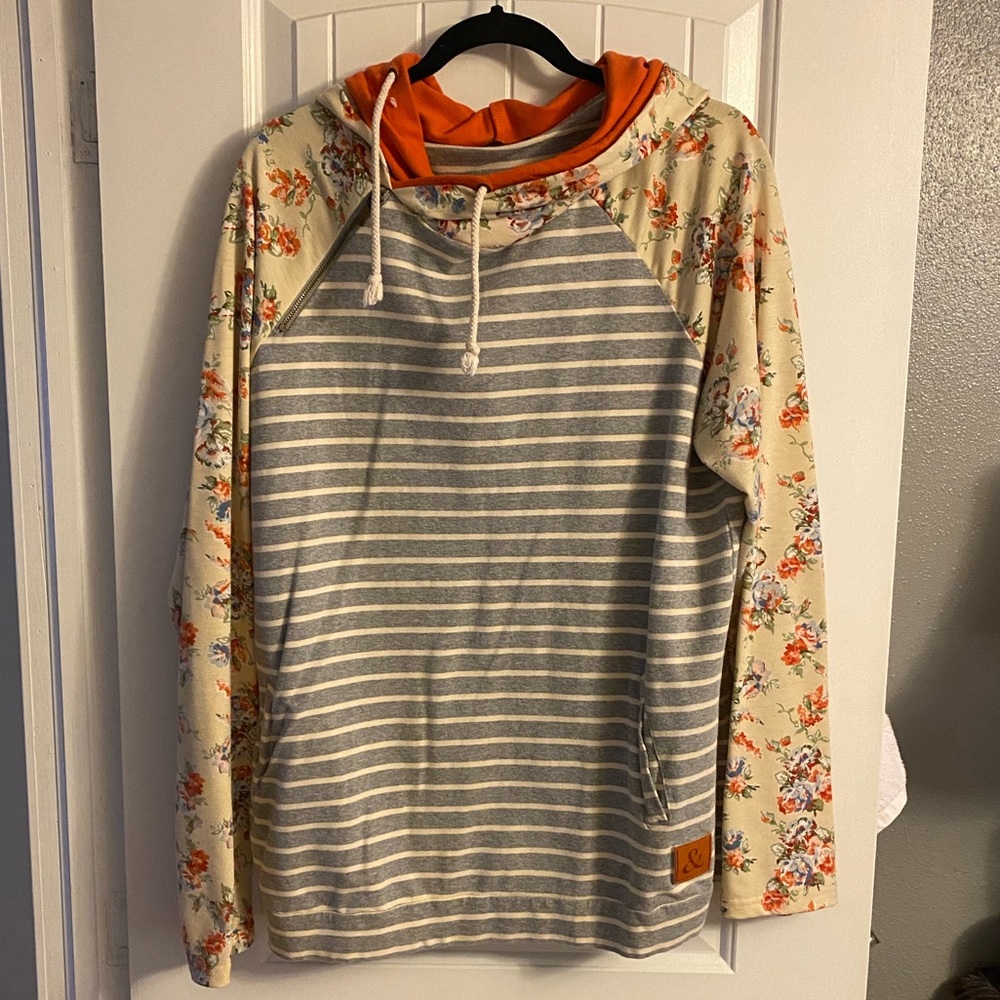 Orange with Flowers Double Hoodie
